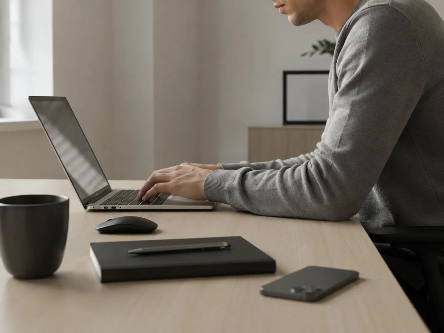 Notebook apoyada directamente sobre el escritorio